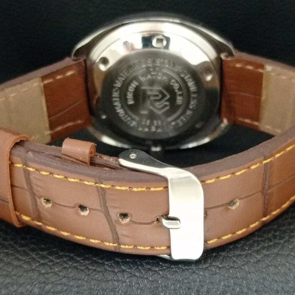 Vintage 1975 Ricoh Automatic Mens Silver Watch W/daydate & Gold accents